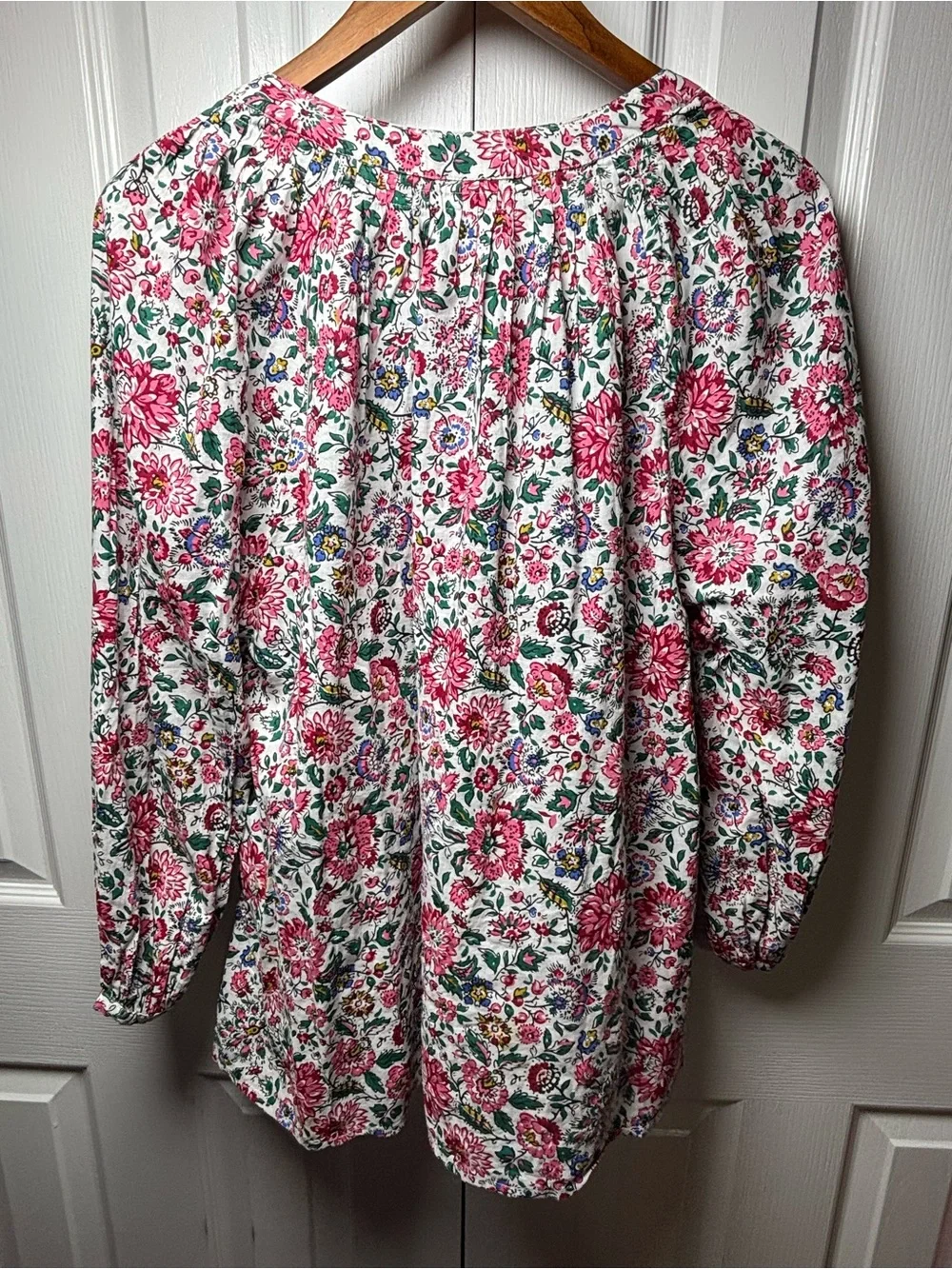 Old Navy Floral Tassel Peasant Blouse Large Pink Boho Flowy Top - Picture 4 of 8
